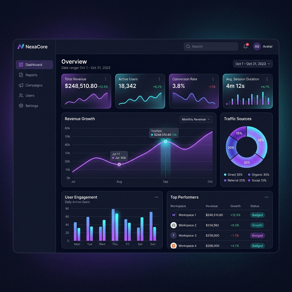 NexaCore SaaS Platform Dashboard